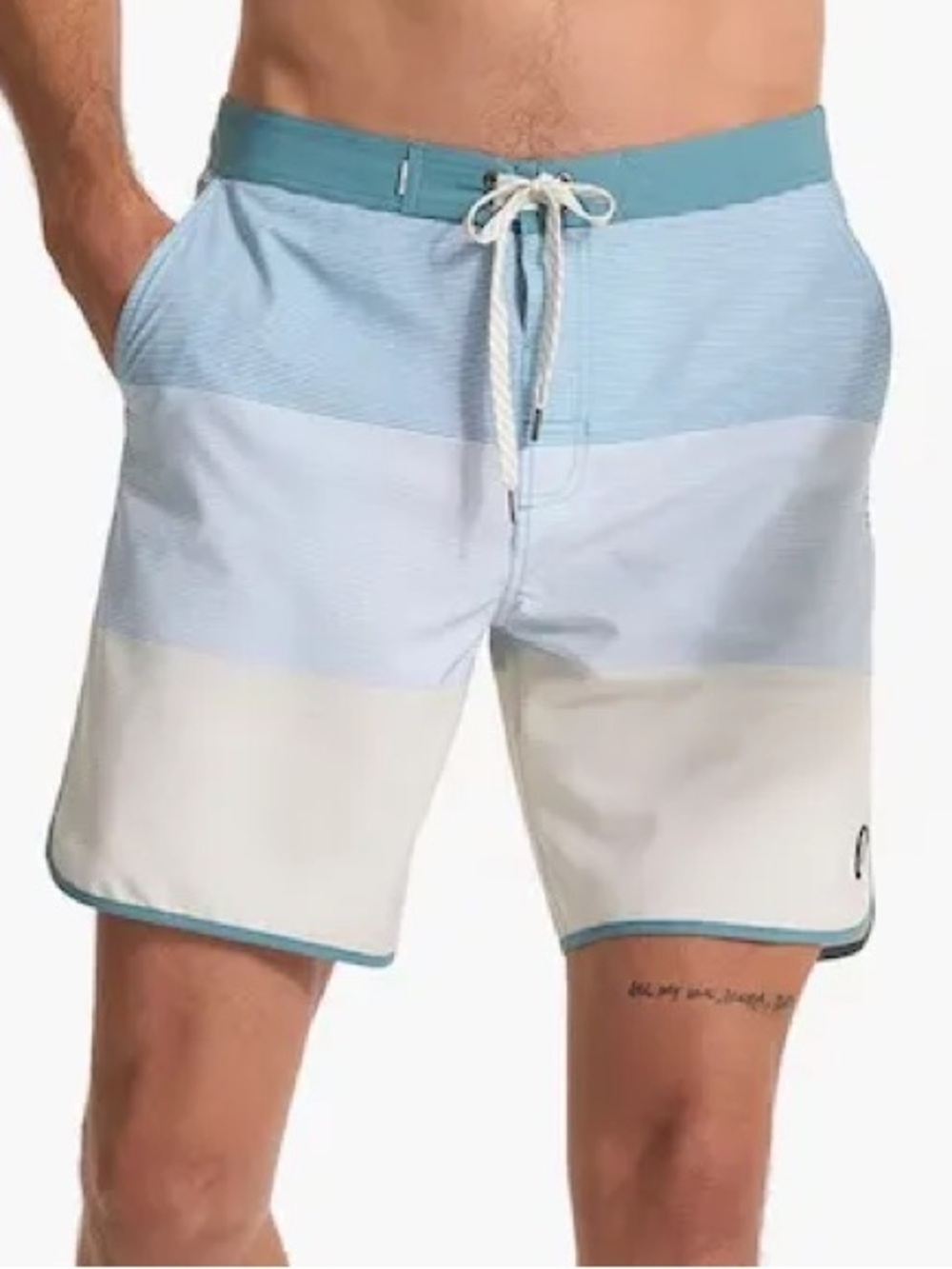 Vuori Men's Cruise Board Shorts Sagebrush Wave Stripe Colorblock 36”